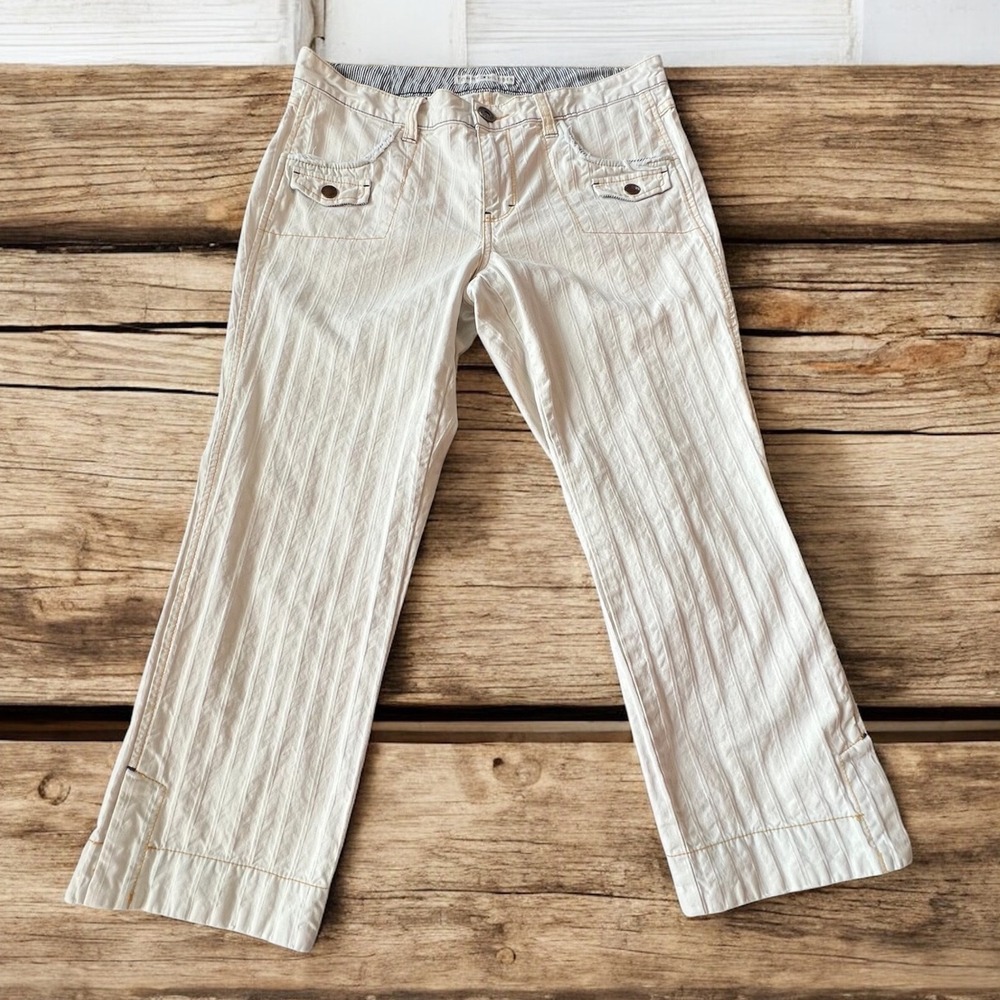 Tommy Hilfiger Vintage Womens White Striped Cropped Wide Leg Cargo Pants Size 12